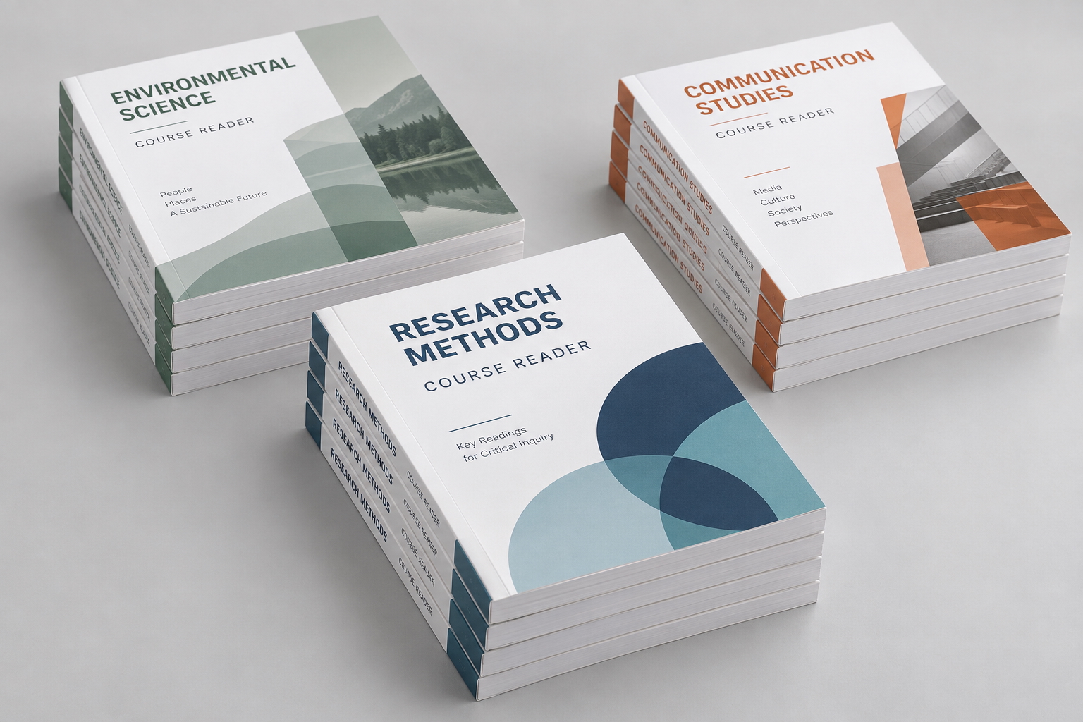 Bulk printing stacks of educational course materials and manuals