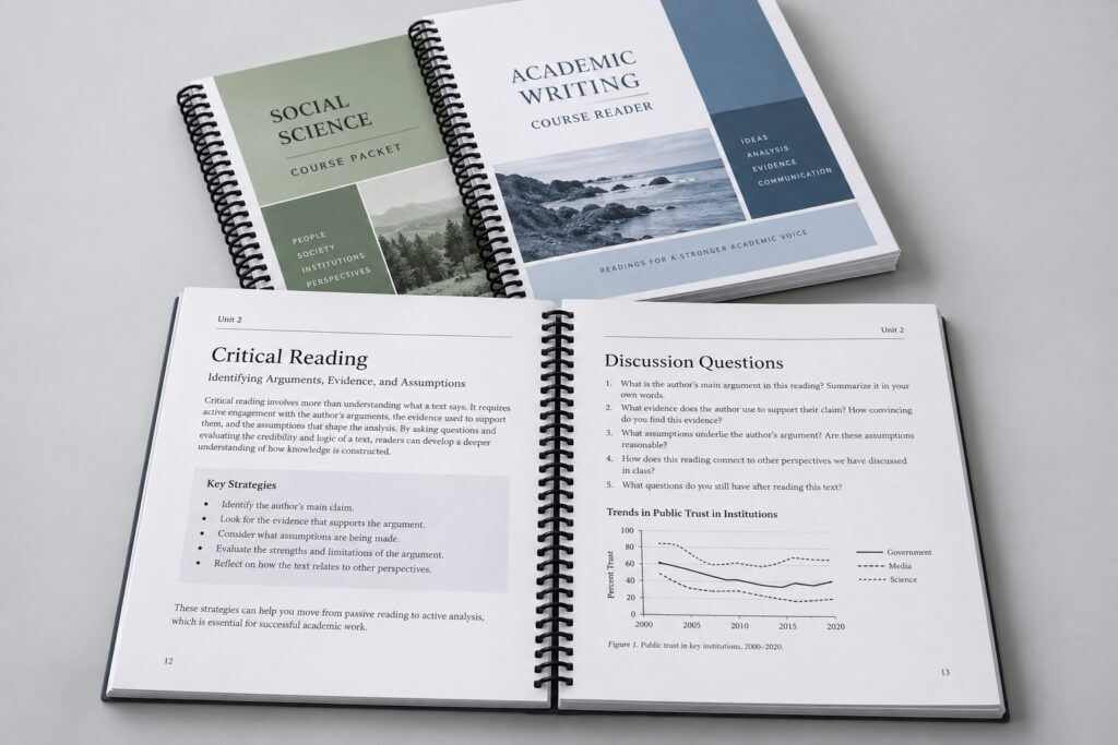 Durable coil and comb binding options for university course packets